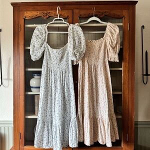 Floral Puff-Sleeve Midi Dress - Light Blue